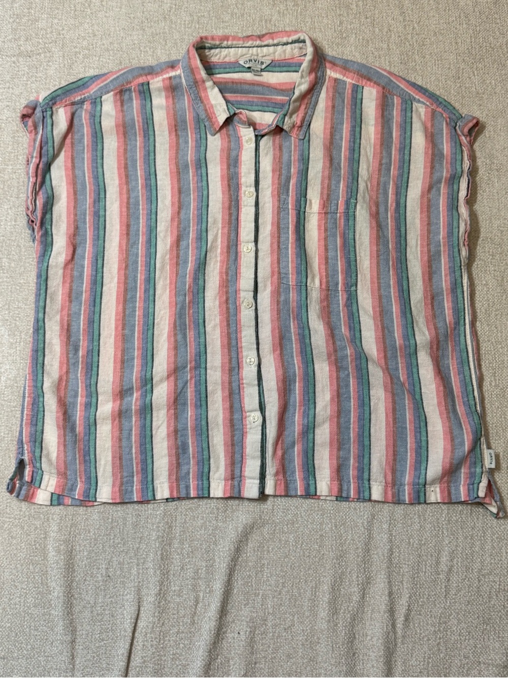 Orvis Womens XL Linen Blend Striped Shirt Coastal Grandma Cottagecore